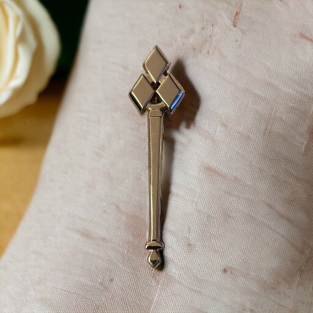 VTG MONET Gold‎ Tone Bar Brooch Pin Long Art Deco Sword Signed Abstract Wand